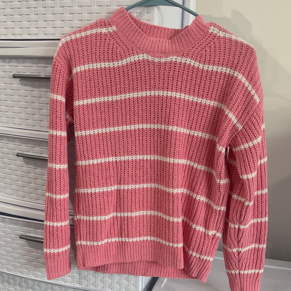 J. Crew Pink and Cream Striped Knit Sweater